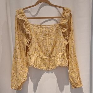 Floral Yellow Prairie Peasant Women's Top